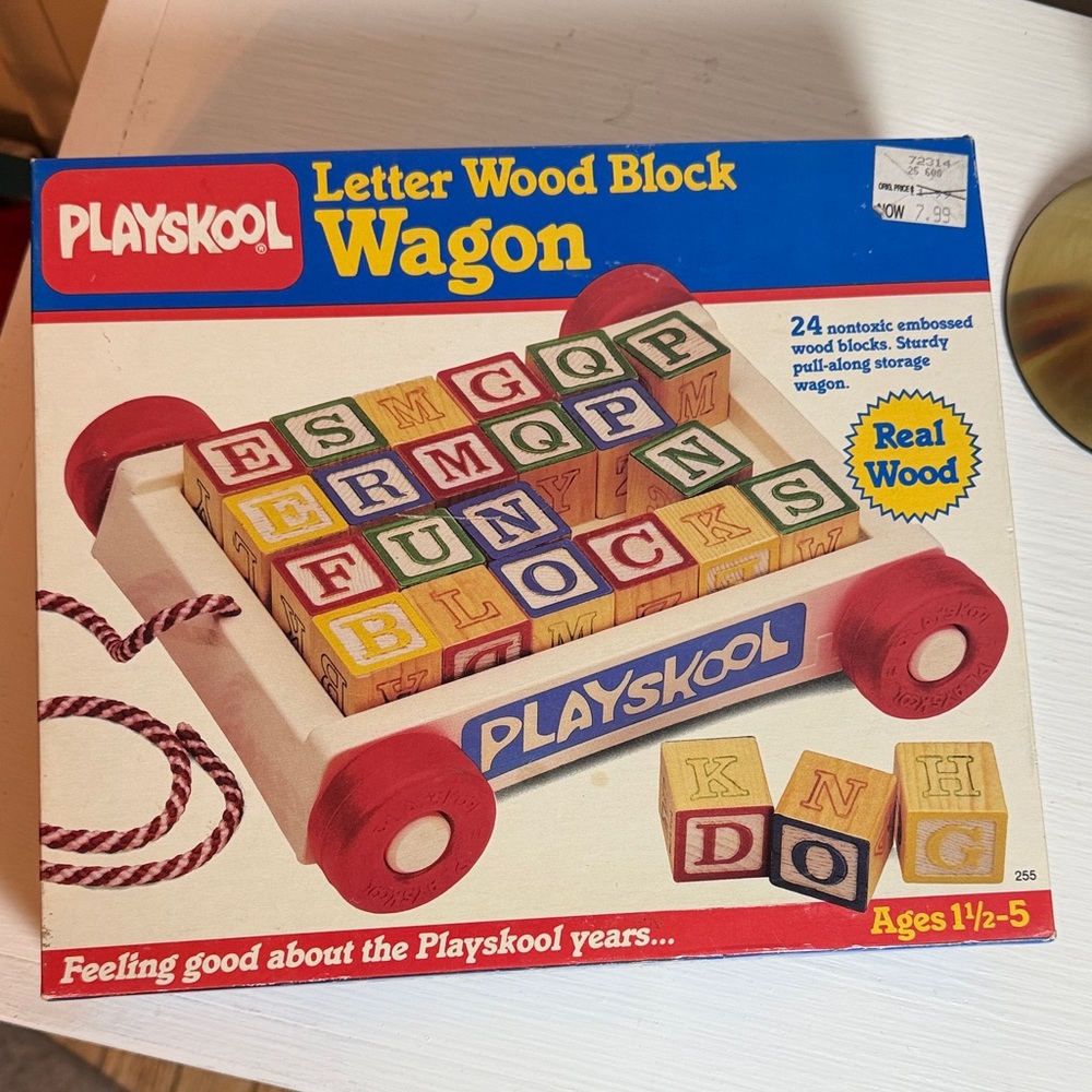 Vintage Playskool Letter Wood Block Wagon 1986 With Box New Condition.